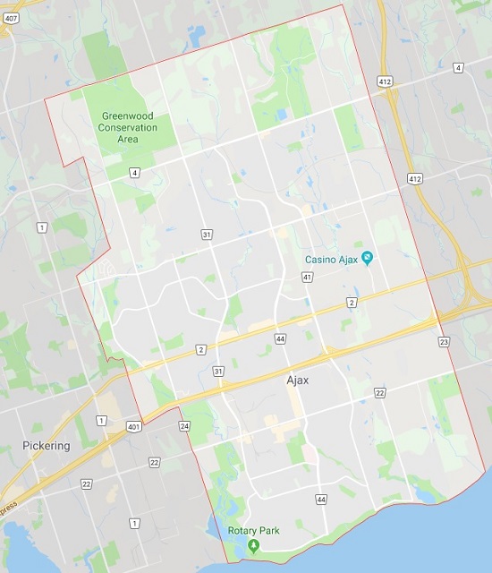 Map of Town of Ajax in Durham Region Ontario
