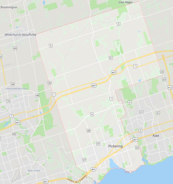 Map of City of Pickering in Durham Region Ontario