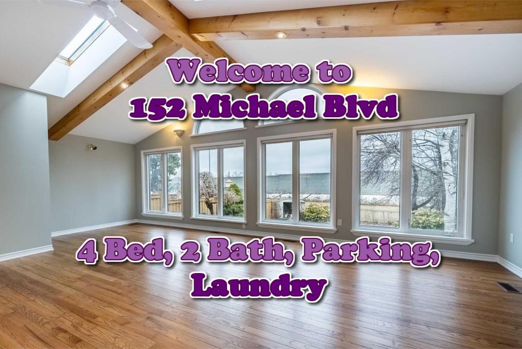 For Lease 4 Bed, 2 Bath, Large Family Room, Parking, Laundry at 152 Michael Blvd Whitby