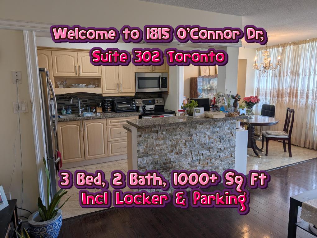 Spacious 3 Bed, 2 Bath 1000+ Sq Ft Toronto Condo With Ensuite Laundry, Locker and Parking