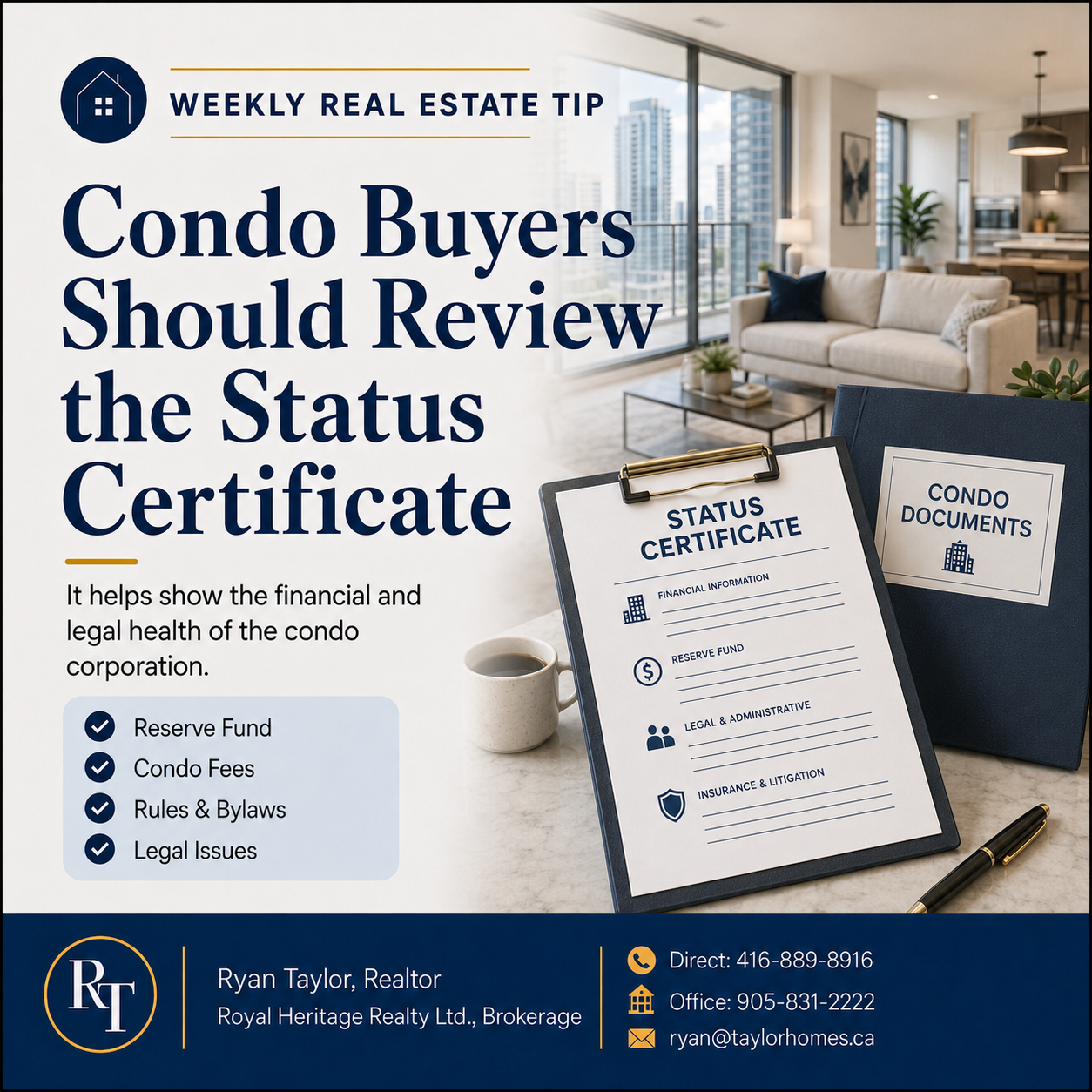 Real Estate Tip – Condo Buyers Should Review Status Certificate